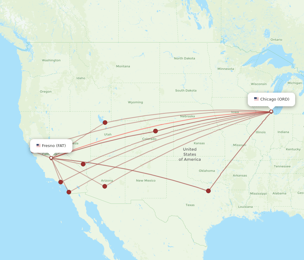 FAT to ORD flights and routes map