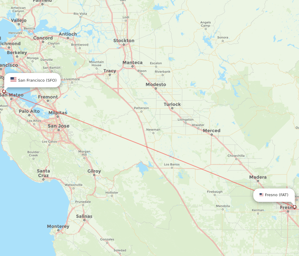 Fresno - San Francisco route map and flight paths