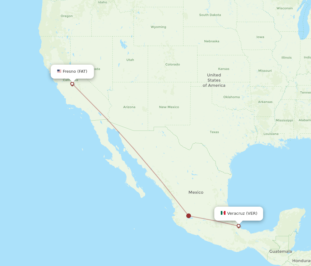 Veracruz - Fresno route map and flight paths