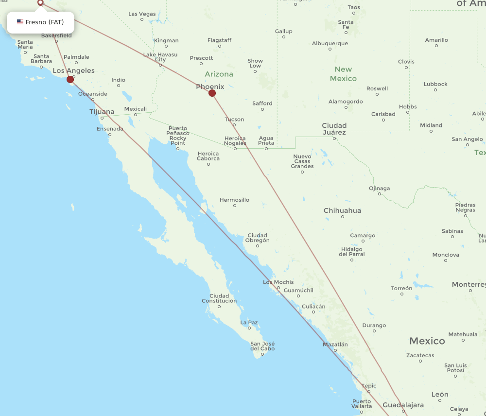 Ixtapa/Zihuatanejo - Fresno route map and flight paths
