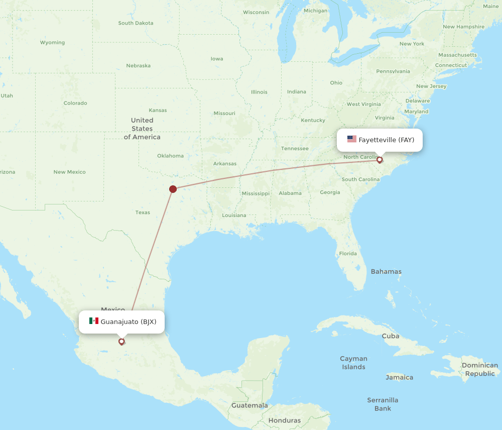 FAY to BJX flights and routes map