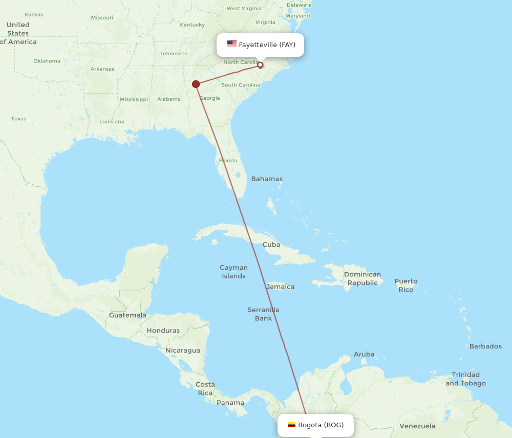 FAY to BOG flights and routes map