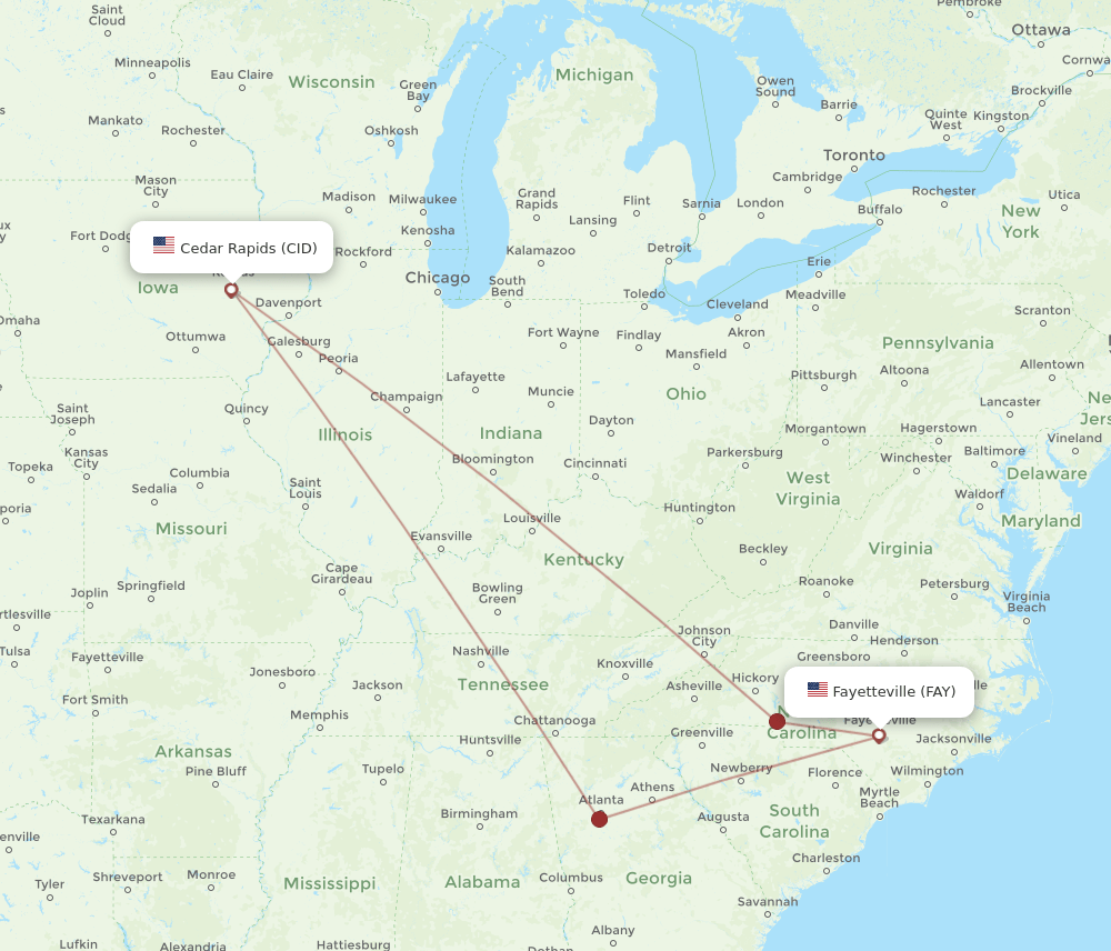 FAY-CID flight routes