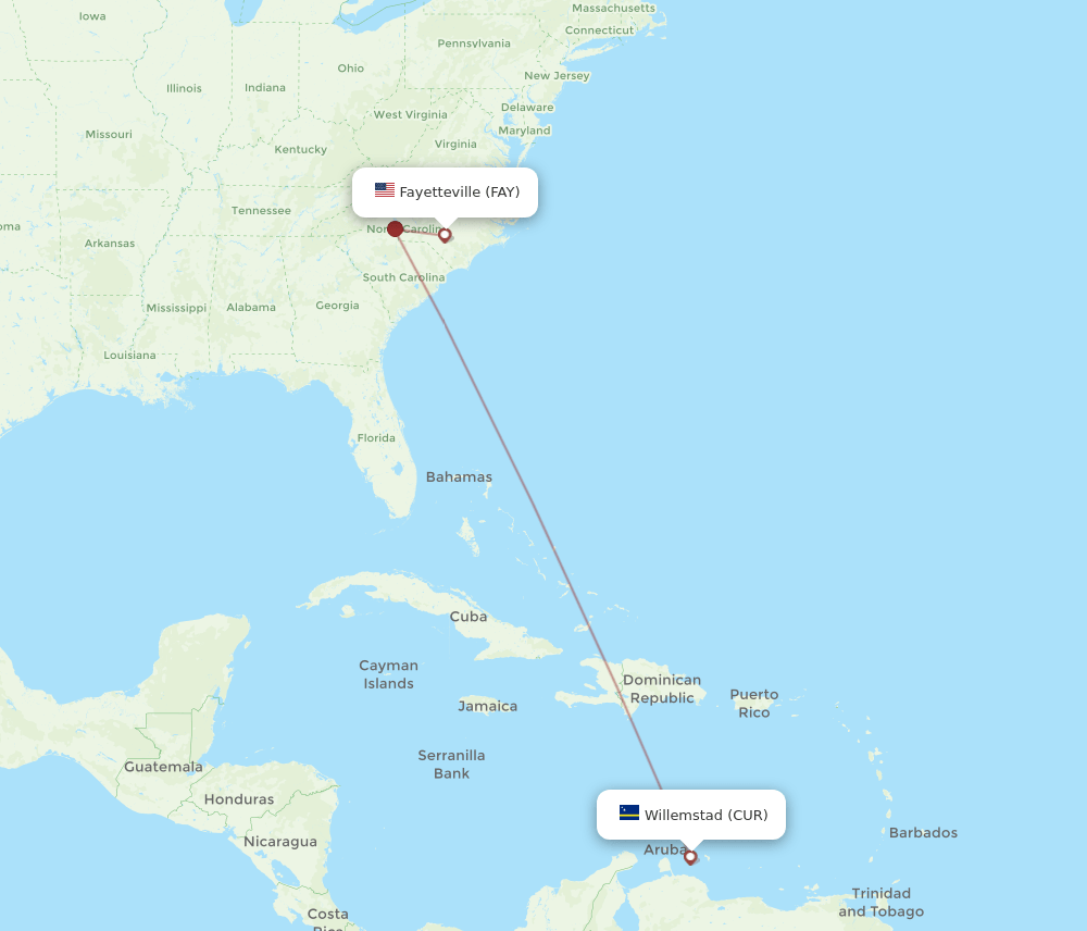 FAY to CUR flights and routes map