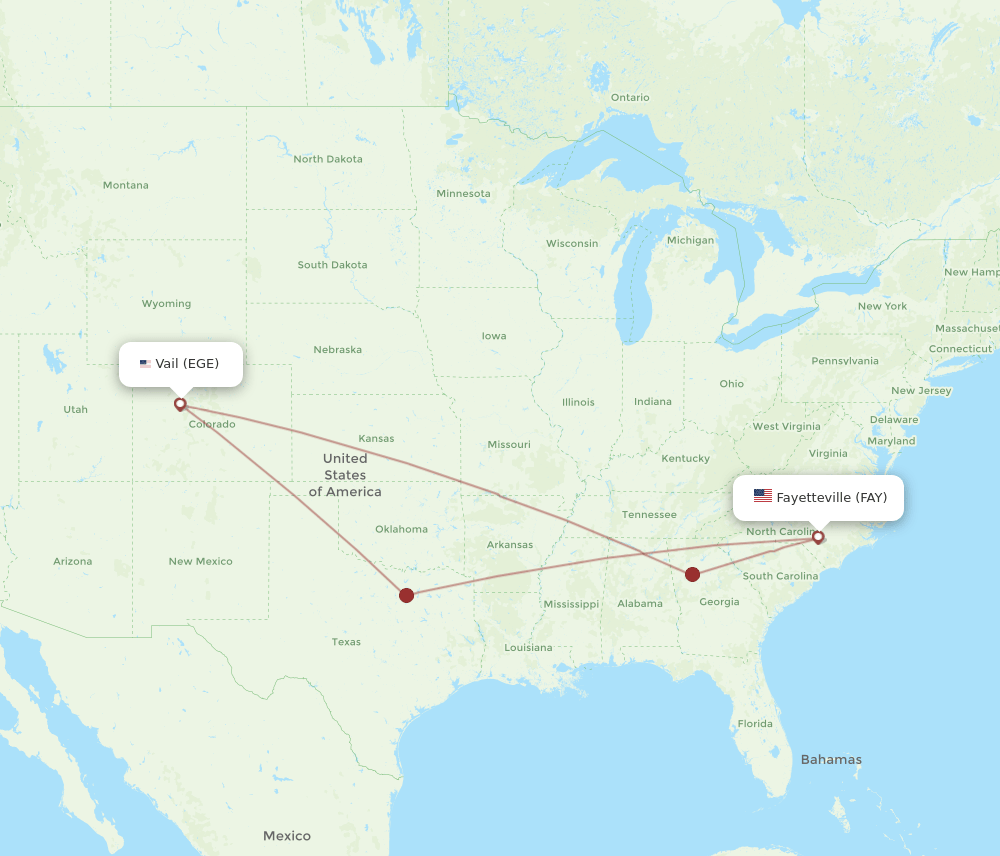 Fayetteville - Vail route map and flight paths