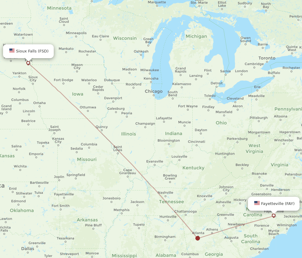 FAY-FSD flight routes