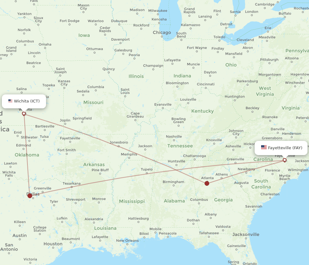 FAY to ICT flights and routes map