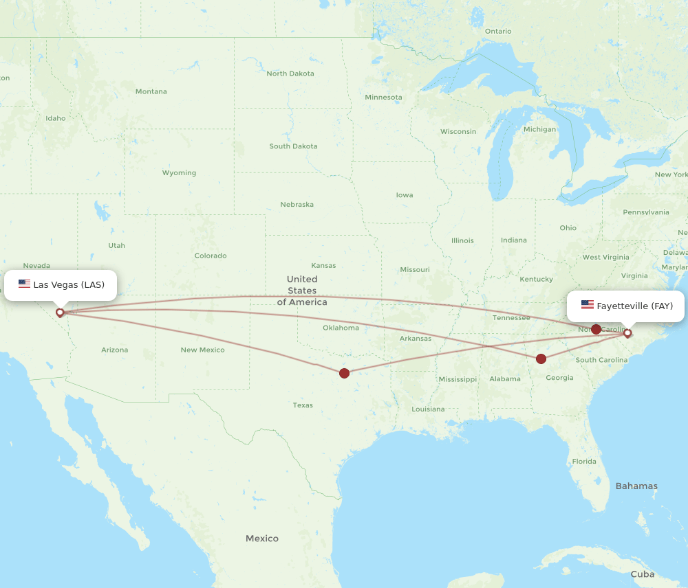FAY to LAS flights and routes map