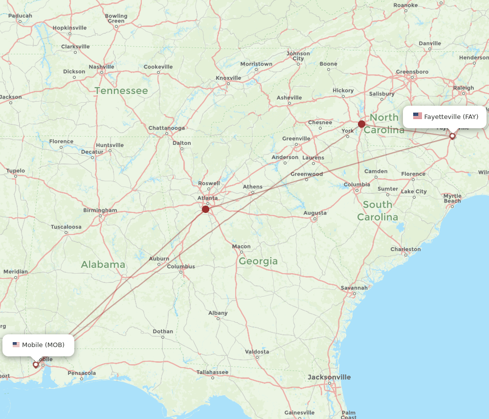 FAY-MOB flight routes