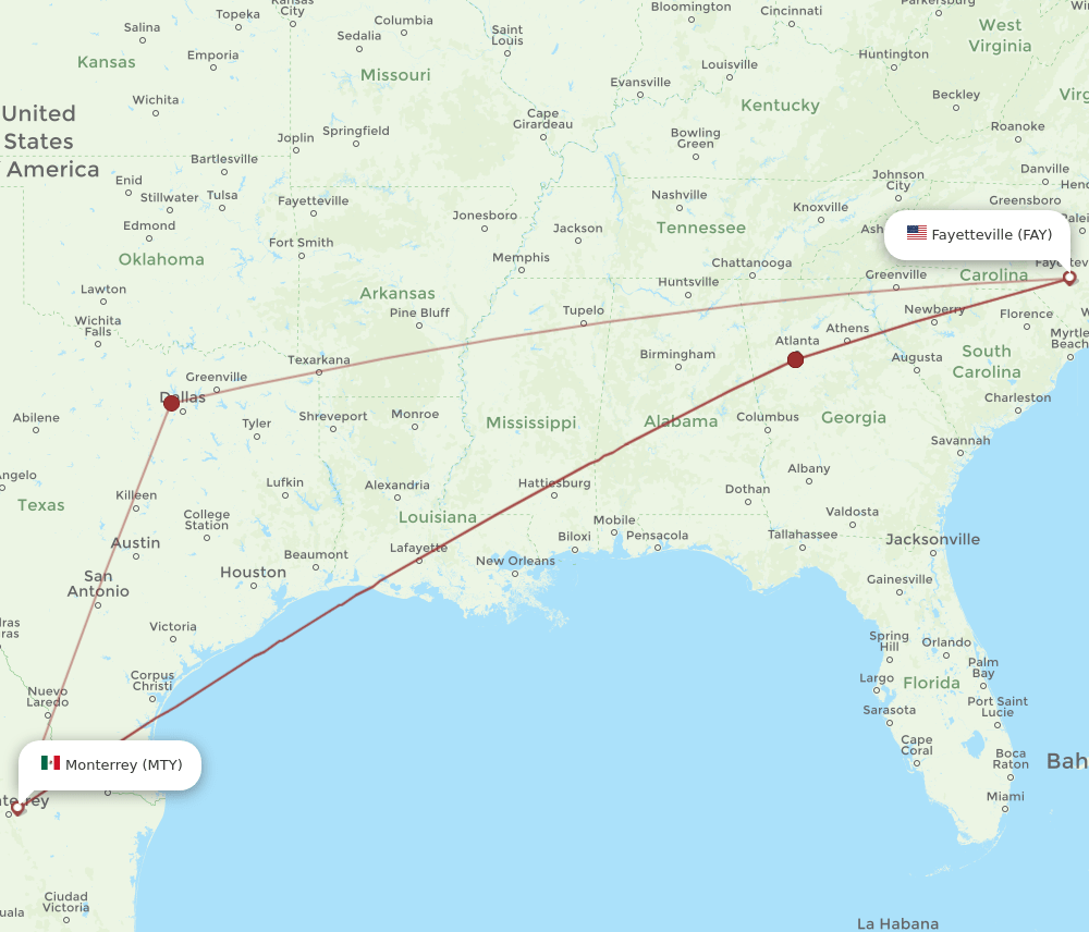 FAY-MTY flight routes