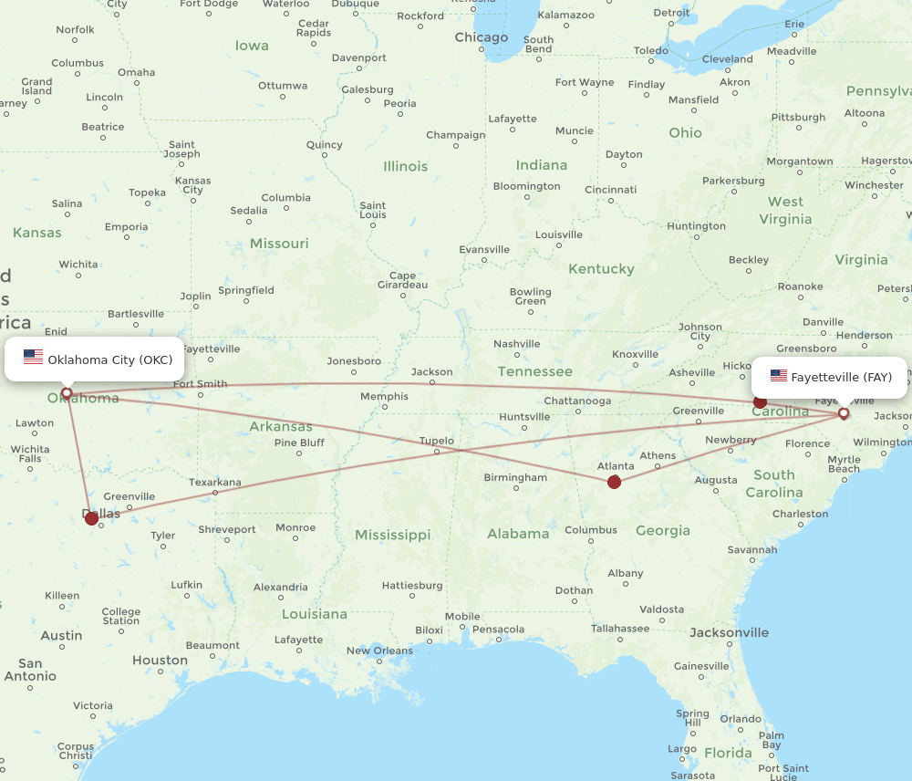 FAY-OKC flight routes