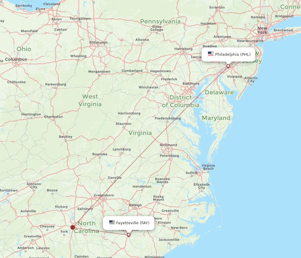 FAY-PHL flight routes