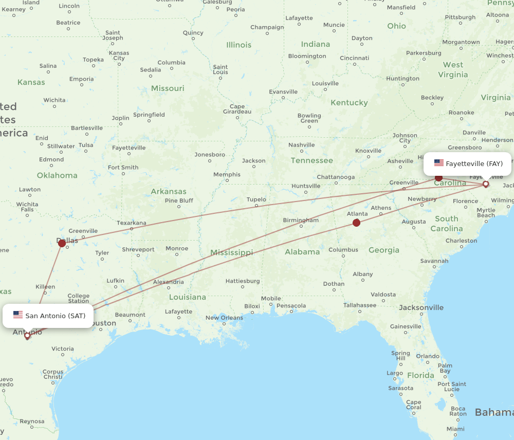 FAY-SAT flight routes