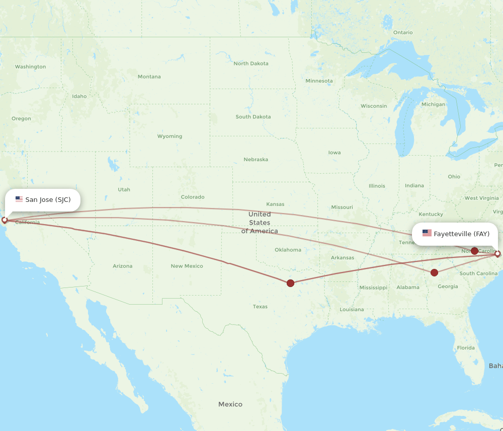 FAY-SJC flight routes