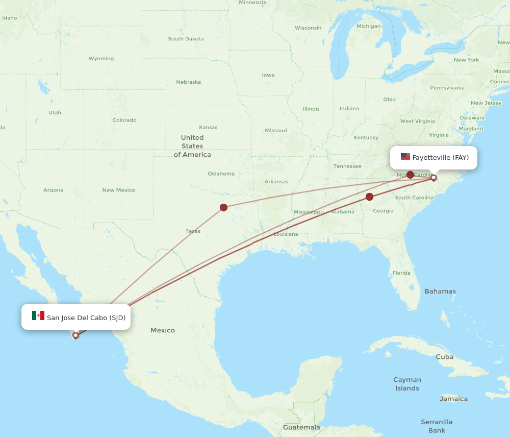 FAY to SJD flights and routes map