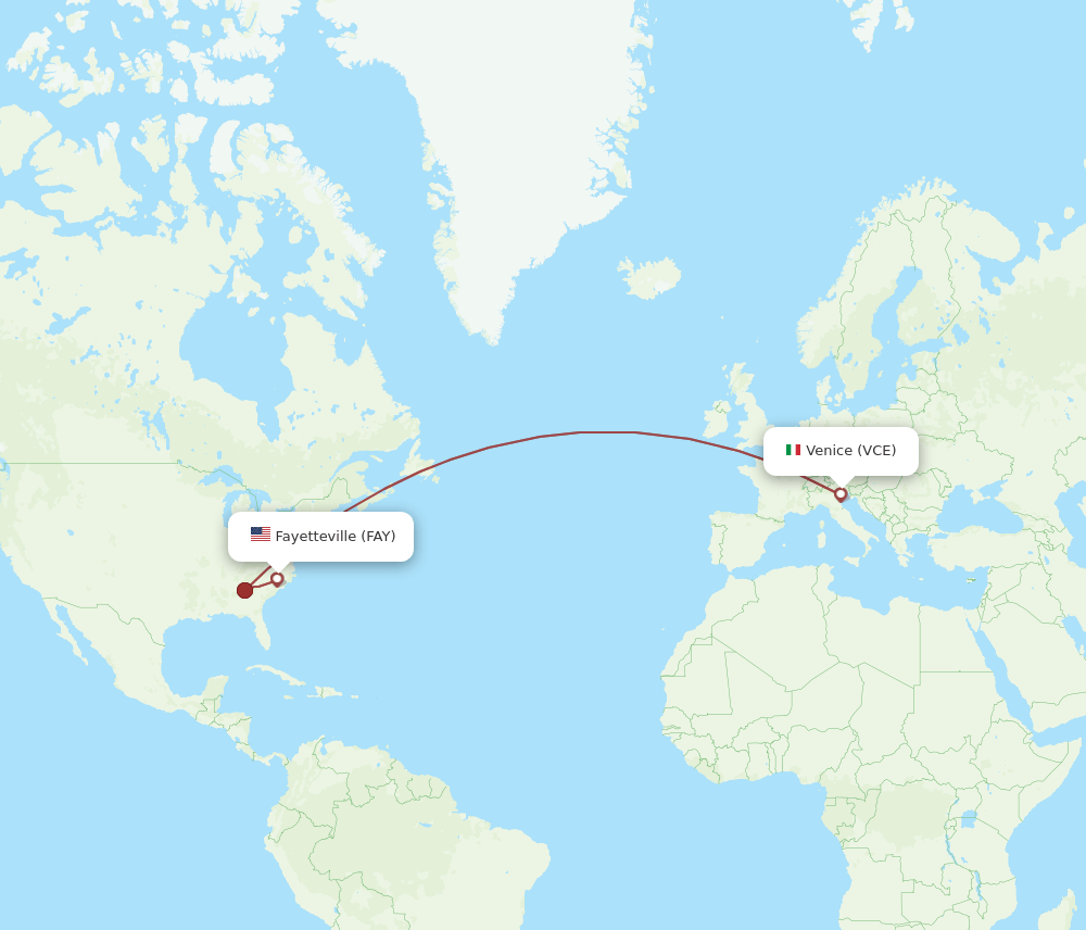 Venice - Fayetteville route map and flight paths