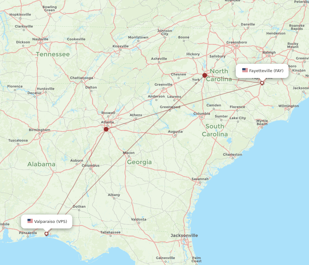FAY to VPS flights and routes map