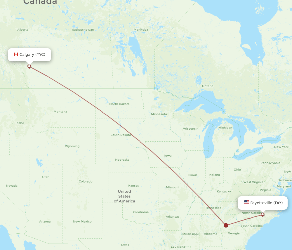 FAY to YYC flights and routes map