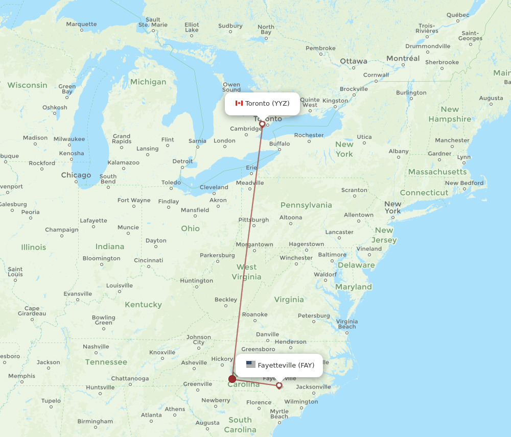 FAY to YYZ flights and routes map