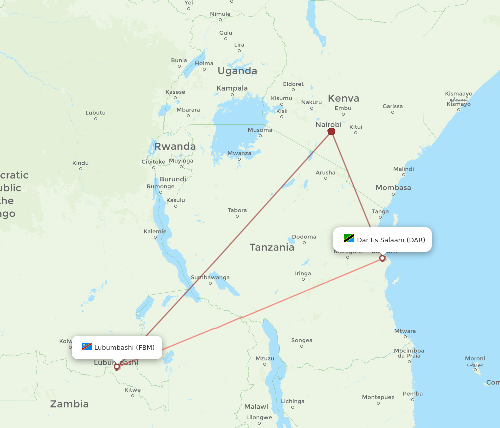 FBM to DAR flights and routes map