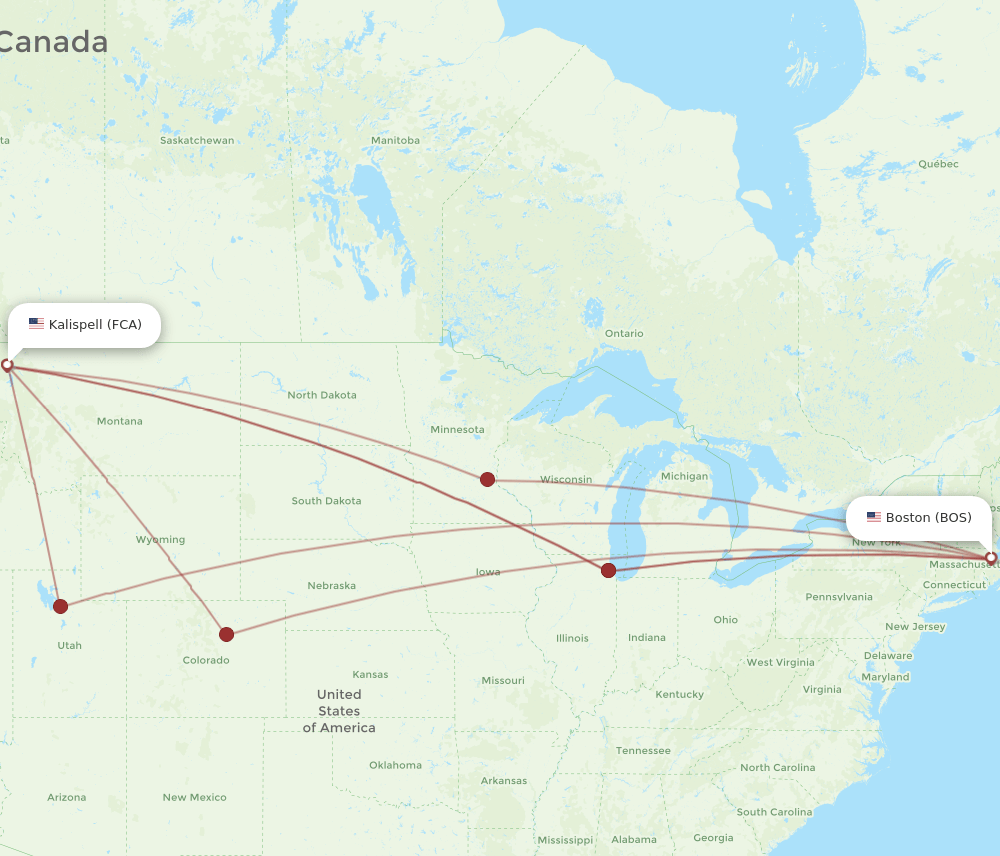 FCA-BOS flight routes