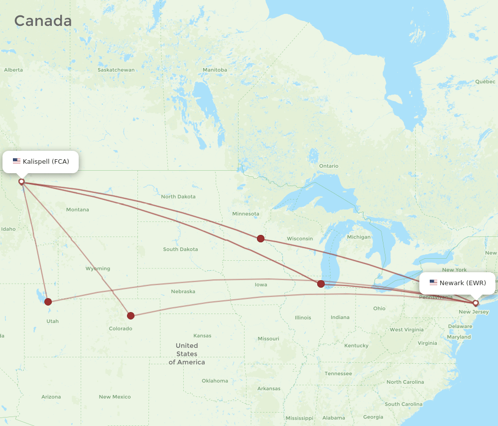 FCA-EWR flight routes