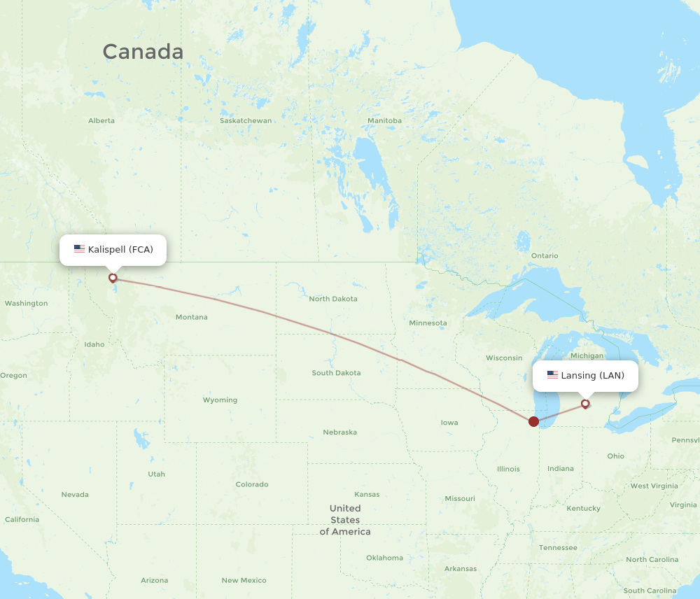 FCA to LAN flights and routes map