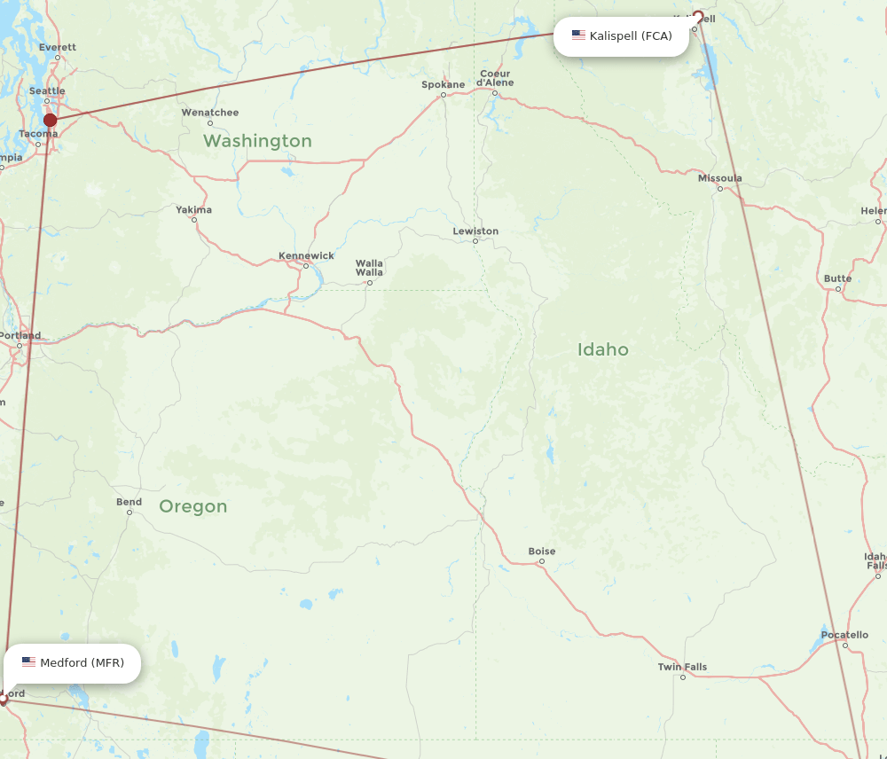 FCA to MFR flights and routes map