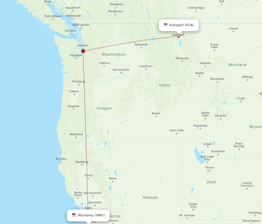 FCA to MRY flights and routes map