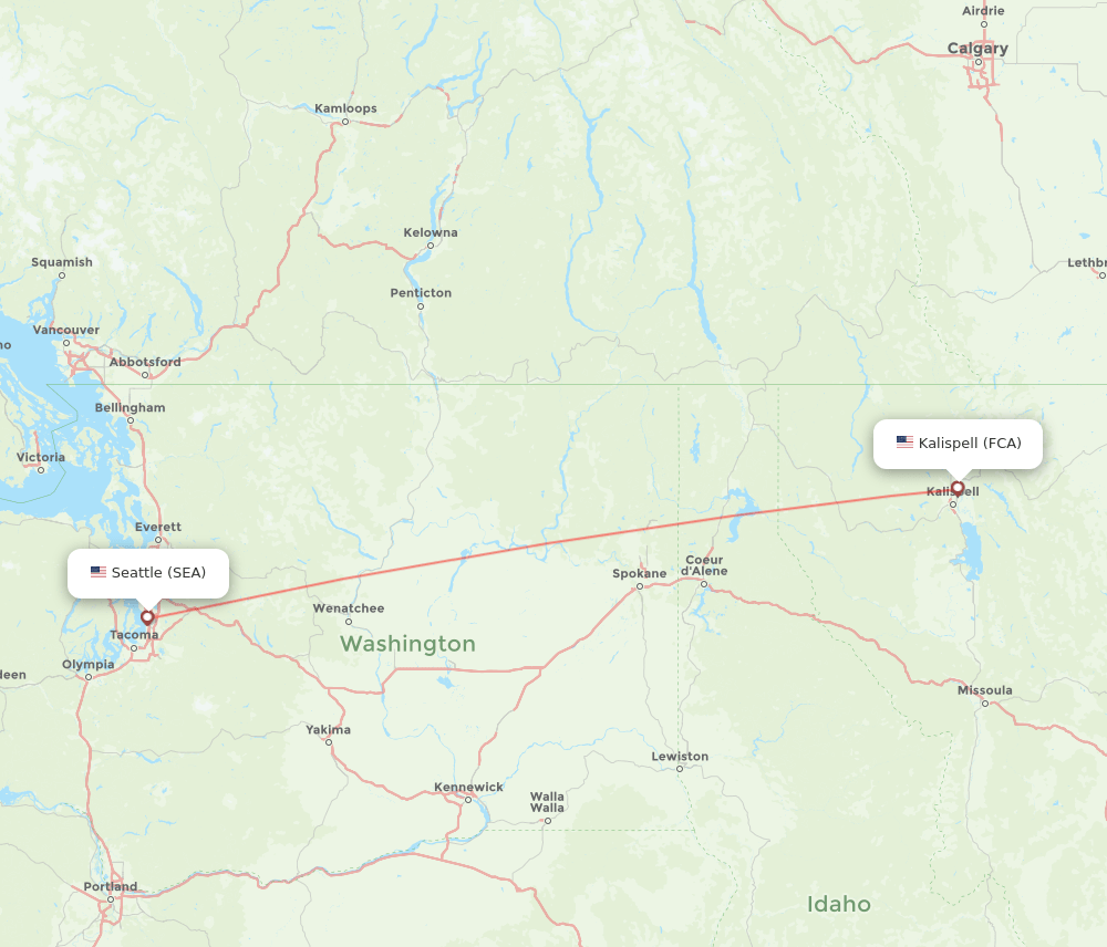 FCA to SEA flights and routes map
