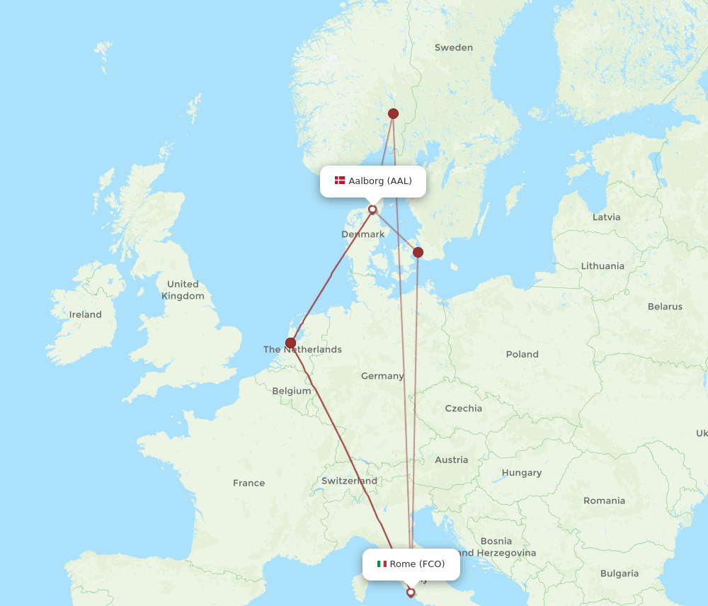 FCO to AAL flights and routes map