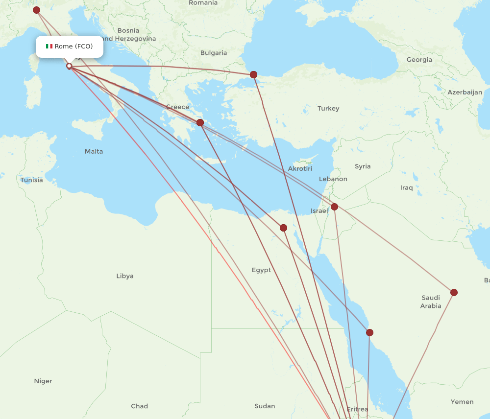 FCO-ADD flight routes