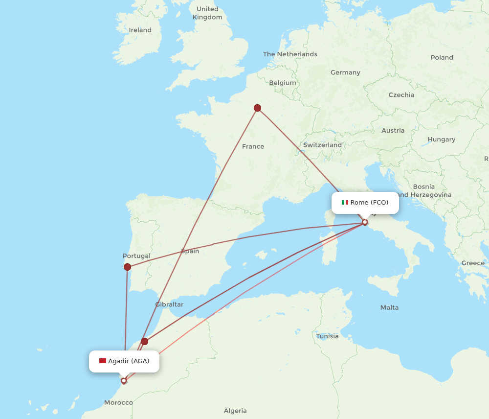 FCO-AGA flight routes