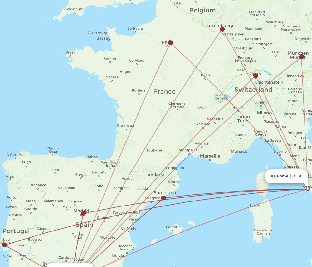 FCO to AGP flights and routes map