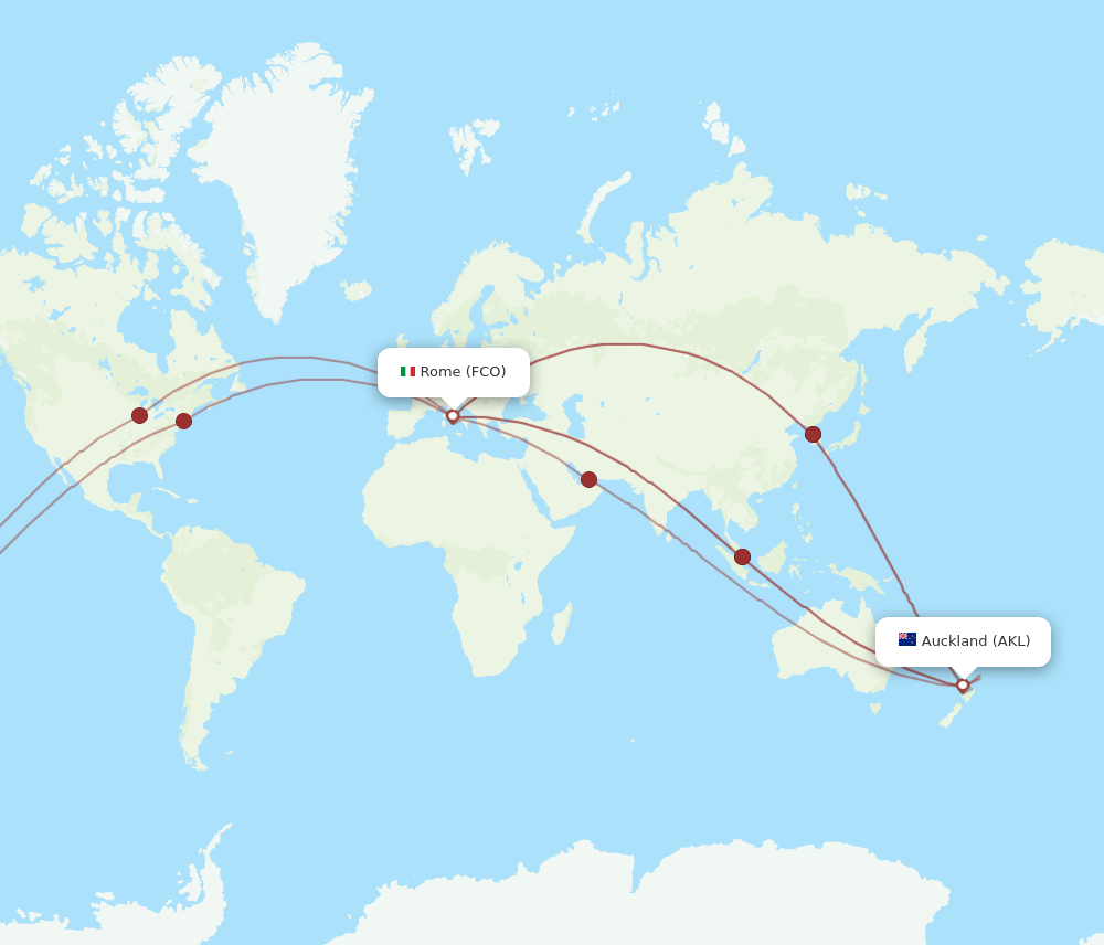 FCO to AKL flights and routes map