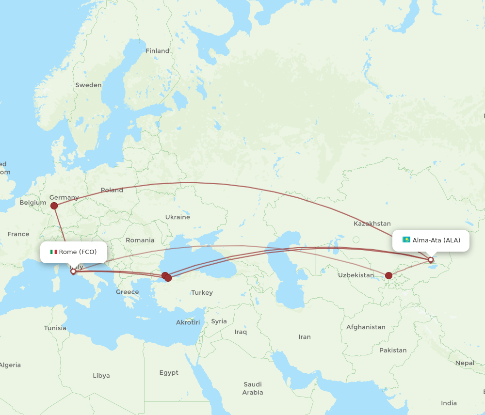 FCO-ALA flight routes