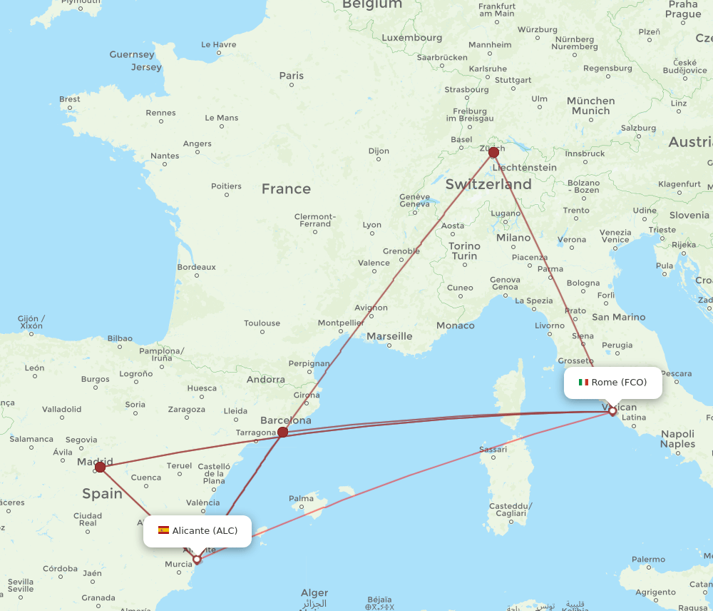 FCO to ALC flights and routes map