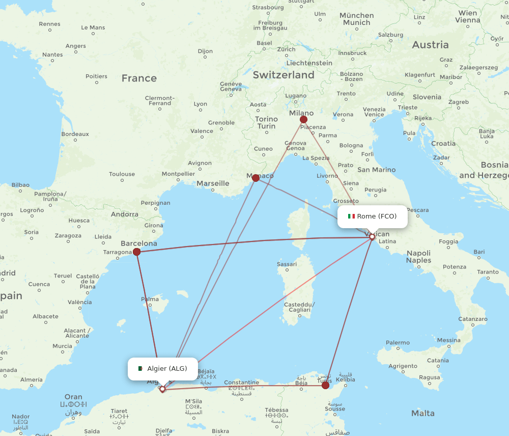 FCO-ALG flight routes