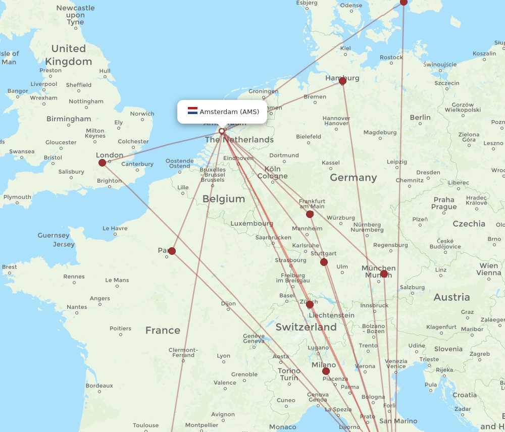 FCO to AMS flights and routes map