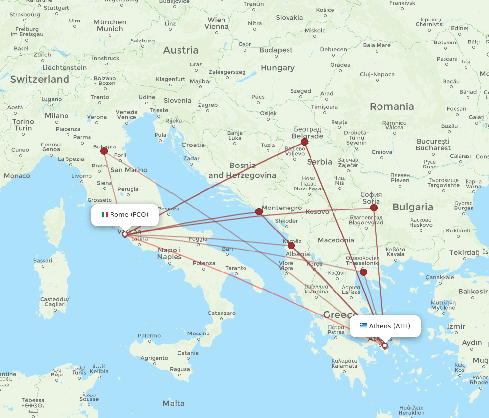 FCO-ATH flight routes