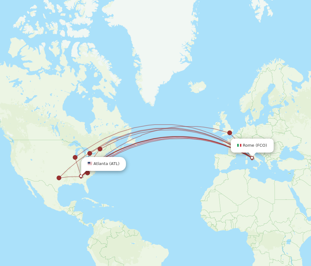FCO to ATL flights and routes map