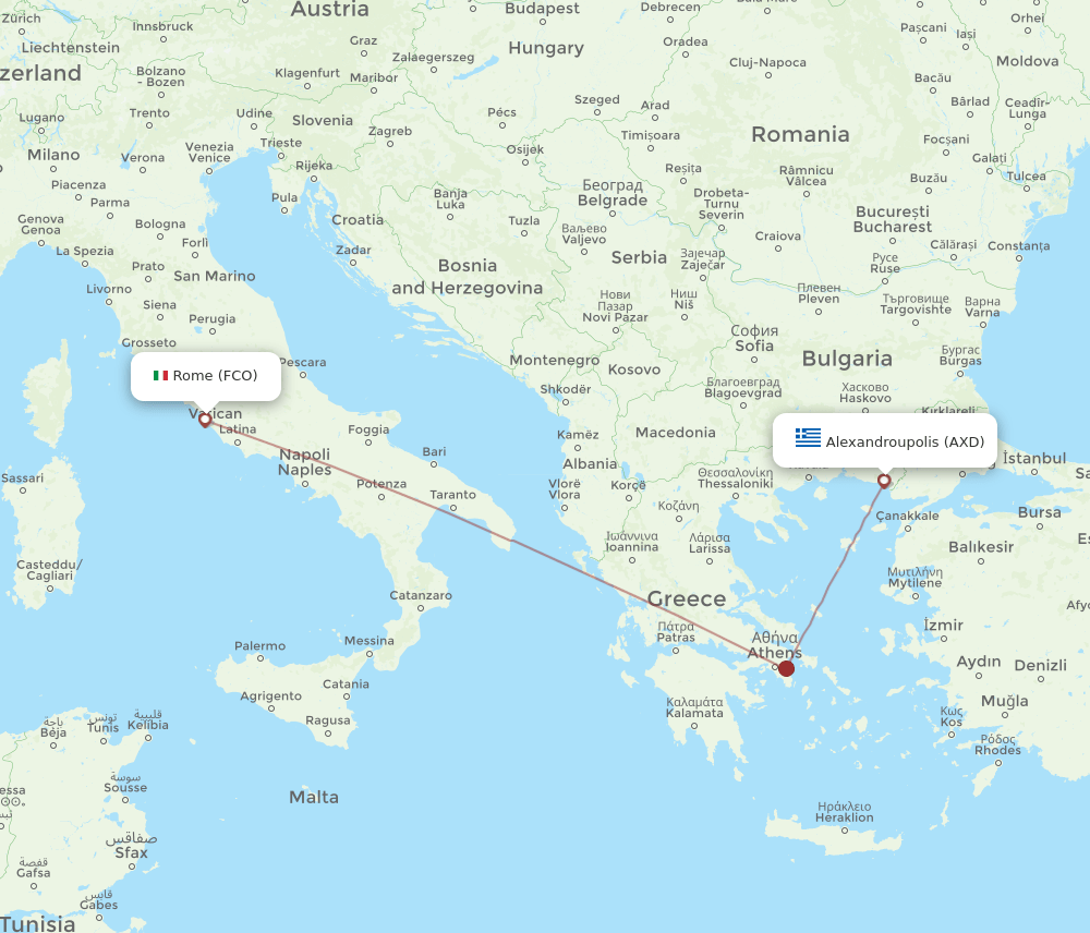 FCO to AXD flights and routes map