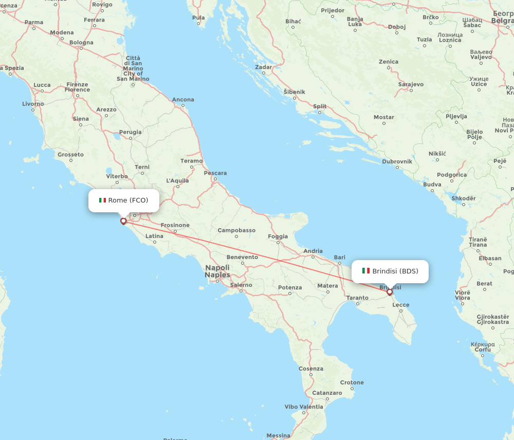 Rome - Brindisi route map and flight paths