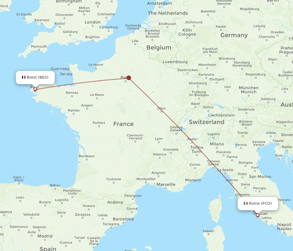 FCO to BES flights and routes map