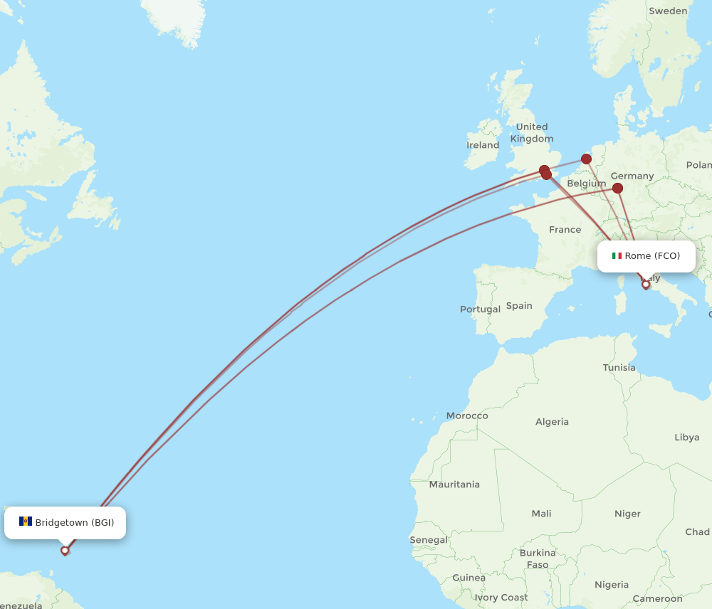 FCO-BGI flight routes