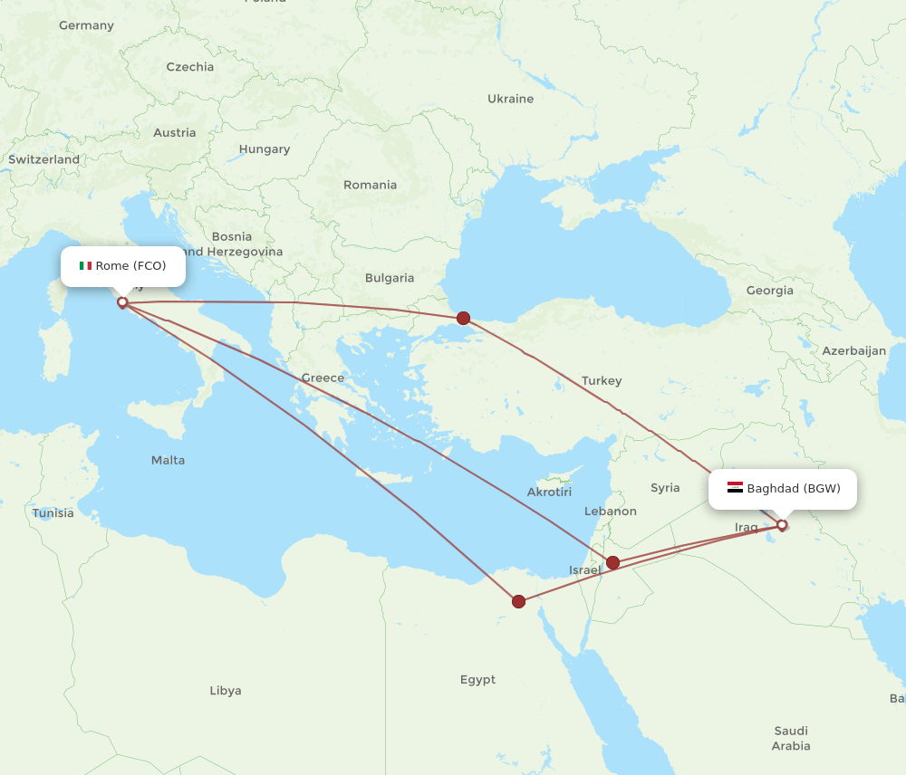 FCO to BGW flights and routes map