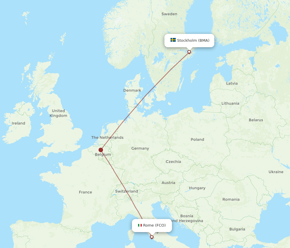 Rome - Stockholm route map and flight paths