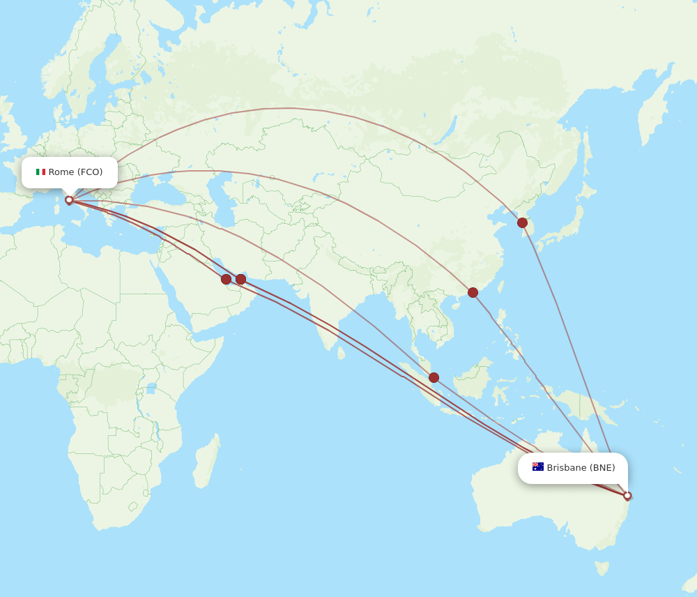 FCO-BNE flight routes