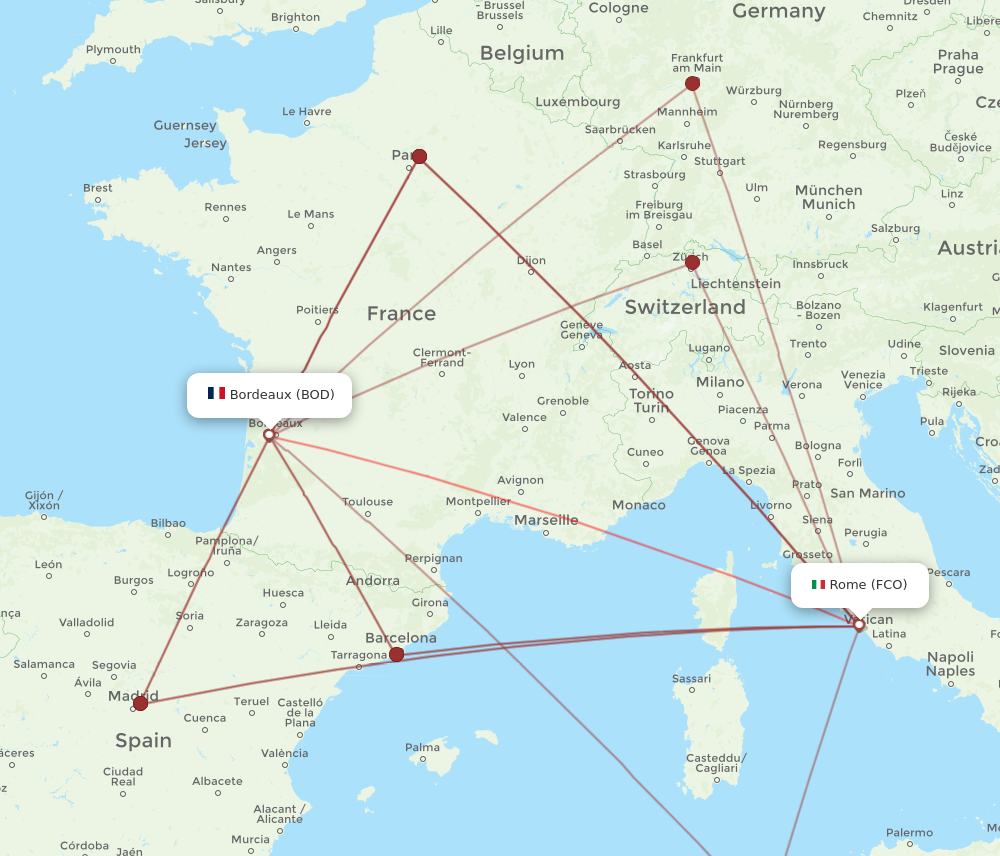 FCO to BOD flights and routes map