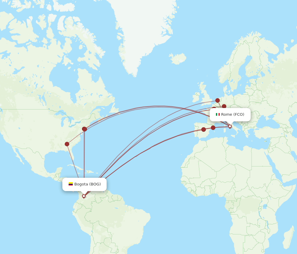 FCO to BOG flights and routes map